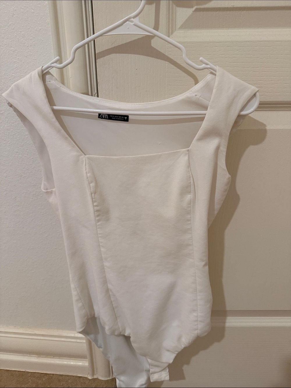Zara Cream Square Neck Cap Sleeve Bodysuit